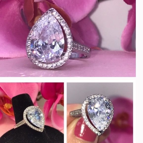 14K White Gold Pear shaped ring - Picture 2 of 4